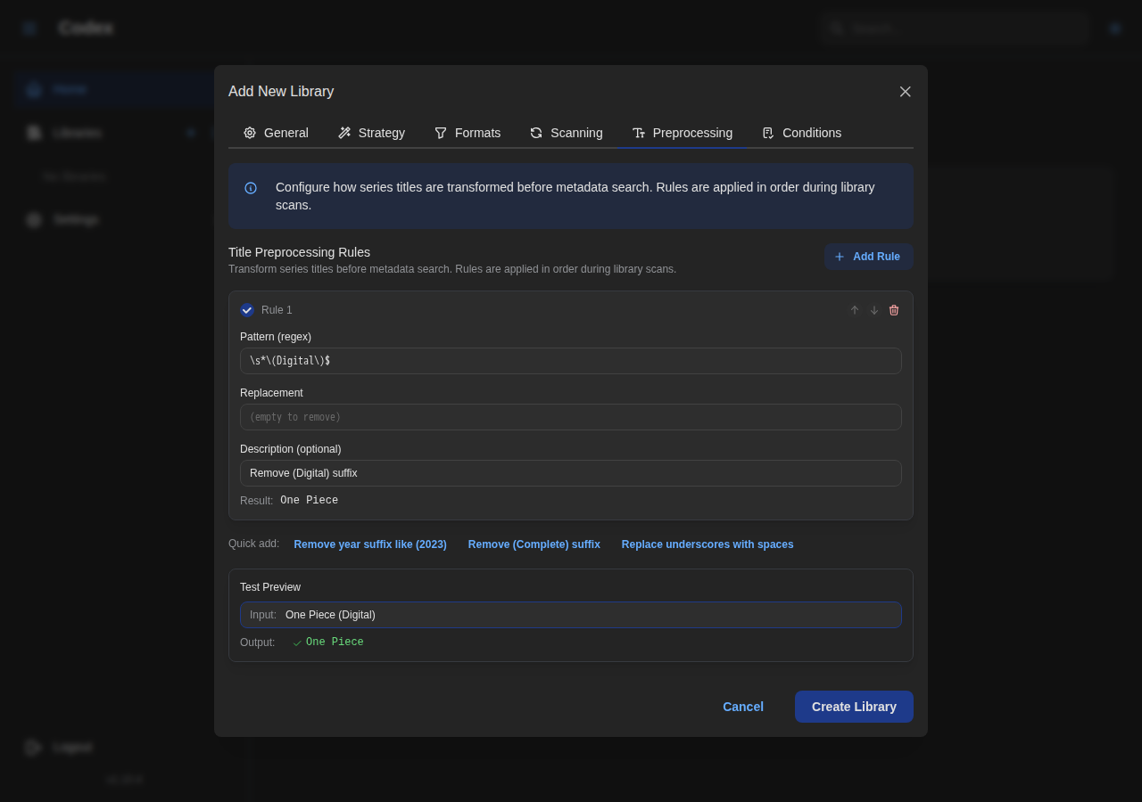 Library Preprocessing Settings