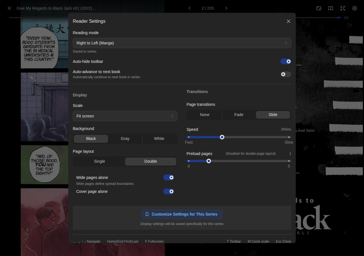 Comic Reader Settings