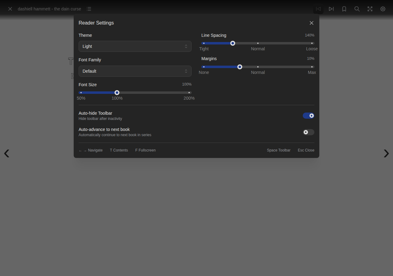 EPUB Reader Settings
