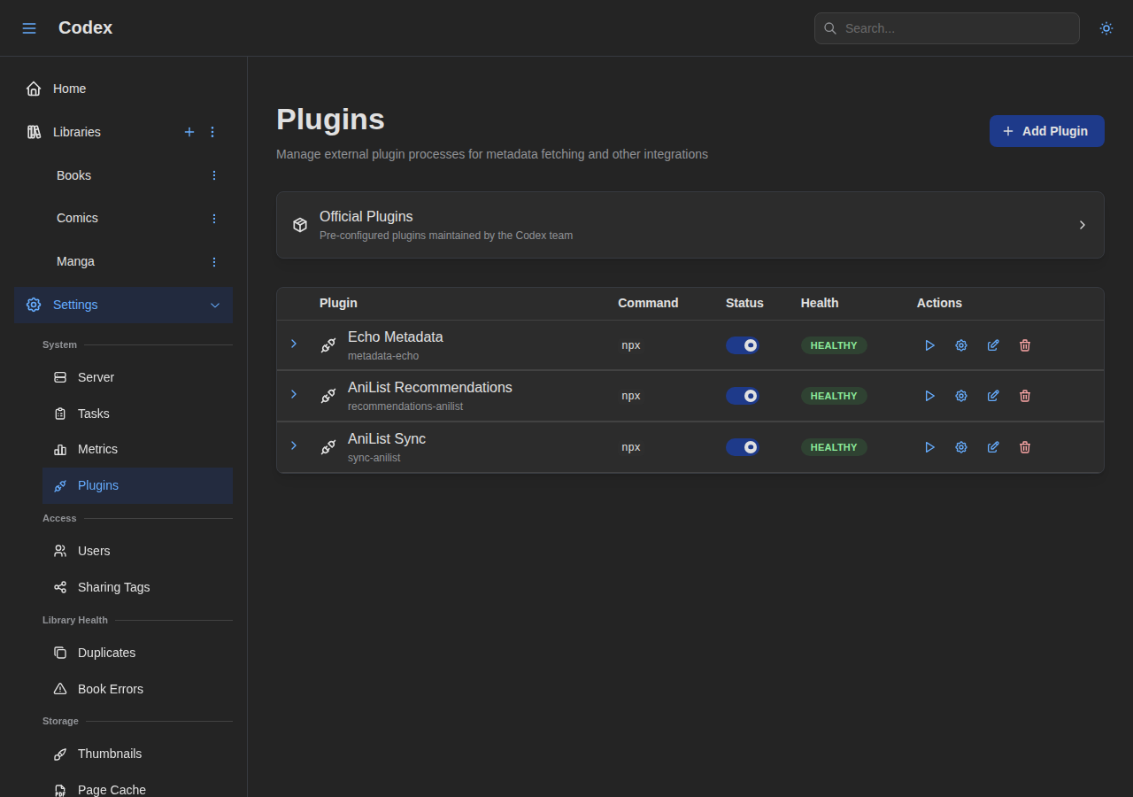 Plugin Settings - Installed Plugins